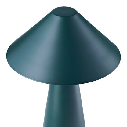 Matte forest green rechargeable touch dimmable table lamp with a wide metal shade, designed for modern home decor.