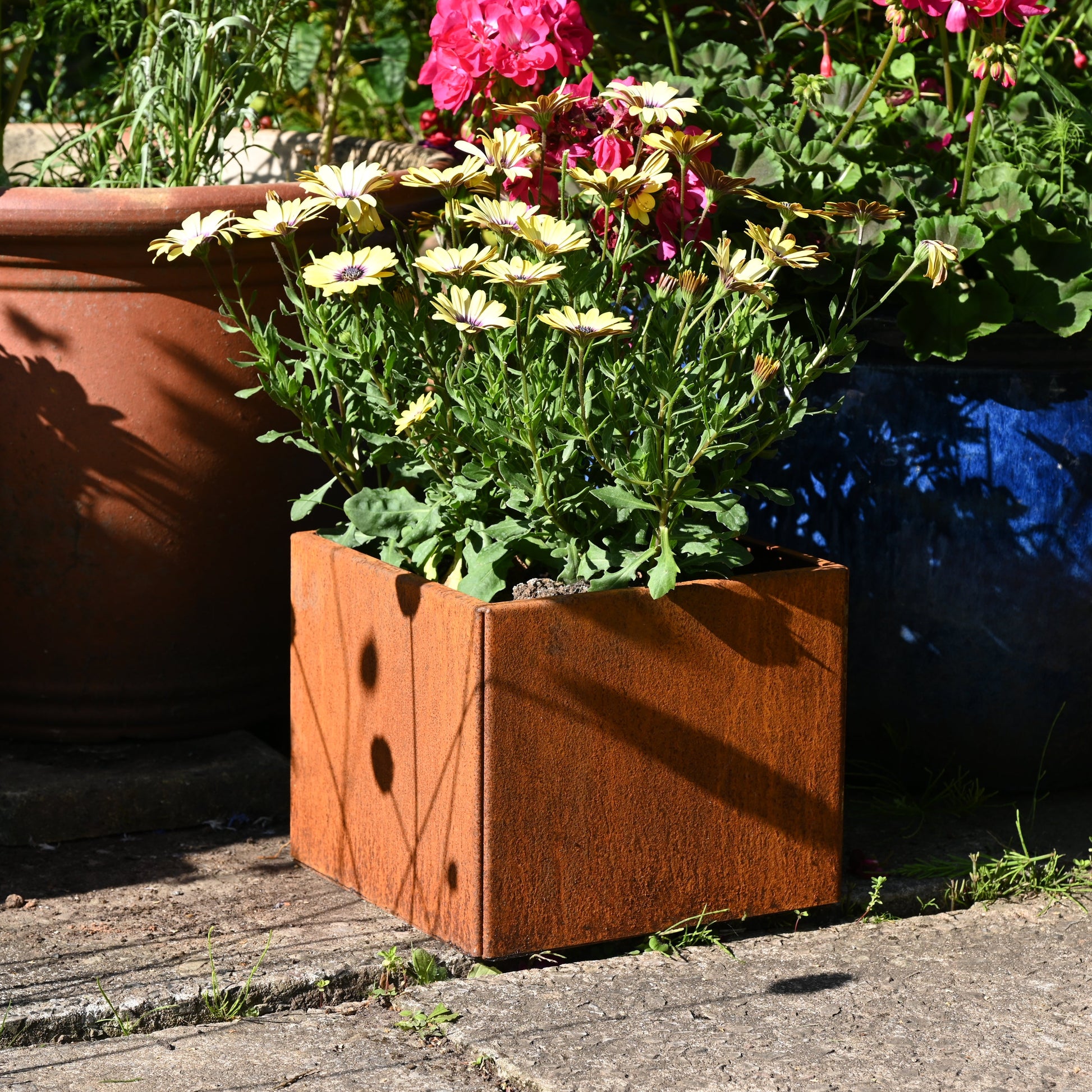 Rusty square metal plant pot by SavageWorksUK, featuring a weathered, industrial design perfect for indoor or outdoor plants.