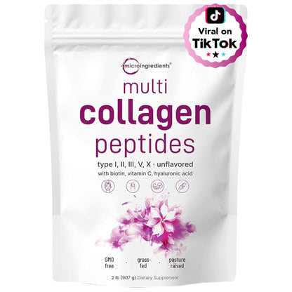 Micro Ingredients Multi Collagen Peptides Powder 2lb | Types I, II, III, V & X