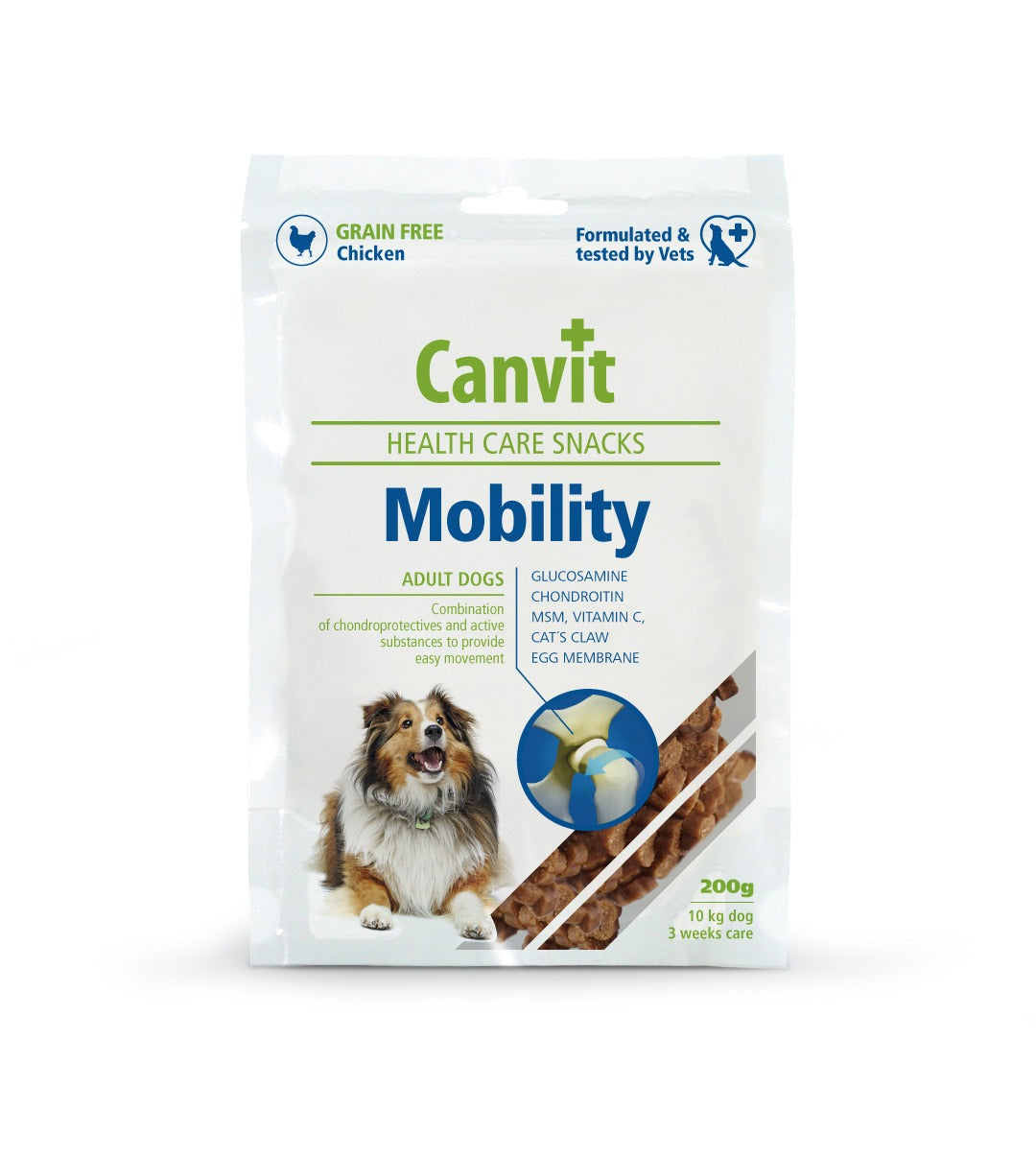 Canvit Mobility Snack for Dogs by Pet Nourish, grain-free chicken treats with glucosamine and collagen for joint support.