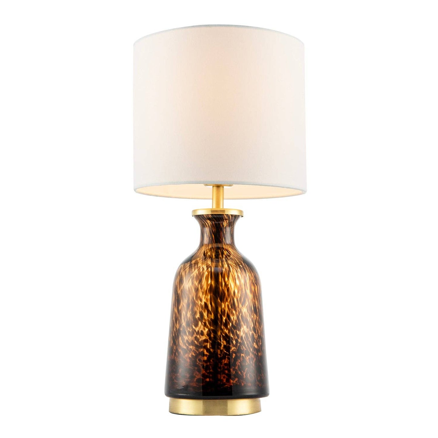 Modern amber and black snowflake speckle glass table lamp with shade, featuring a stylish design and decorative base.