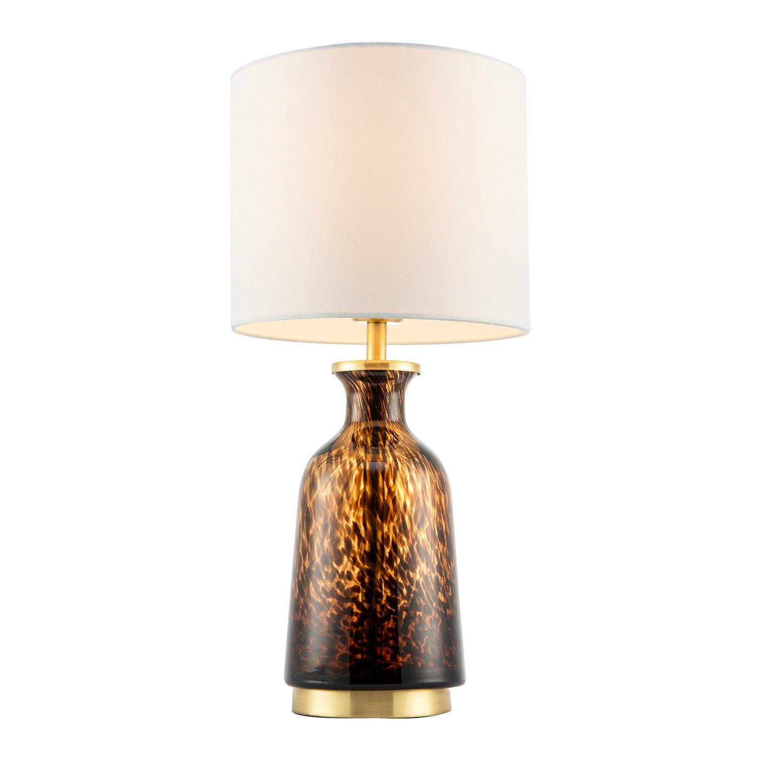 Modern amber and black snowflake speckle glass table lamp with shade, featuring a stylish design and decorative base.