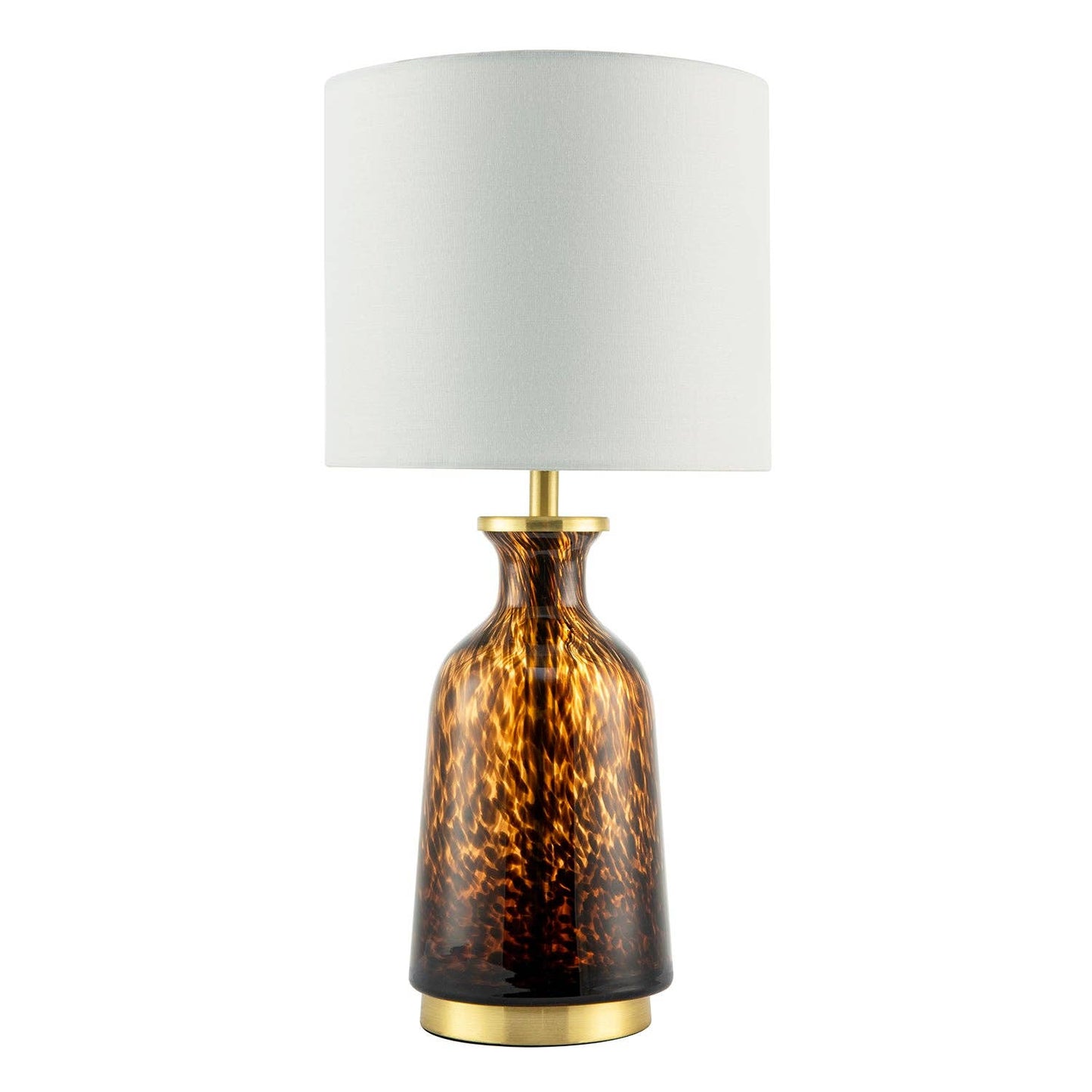 Modern amber and black snowflake speckle glass table lamp with shade, showcasing a stylish design and decorative base.