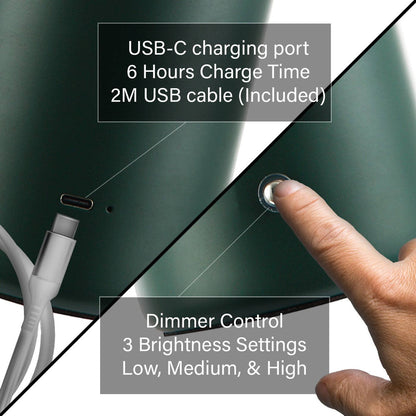 Hstrends modern rechargeable mushroom table lamp with touch dimmer, featuring sleek design and ambient lighting.