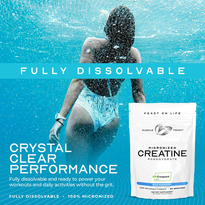 Muscle Feast Creapure Micronized Creatine Monohydrate Powder – Fruit Punch, 250g | Easy Mix, Gluten-Free, Pure German Creatine