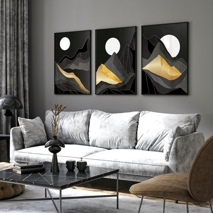 Set of three Scandinavian wall art prints by About Wall Art featuring Nordic landscape designs for living room decor.
