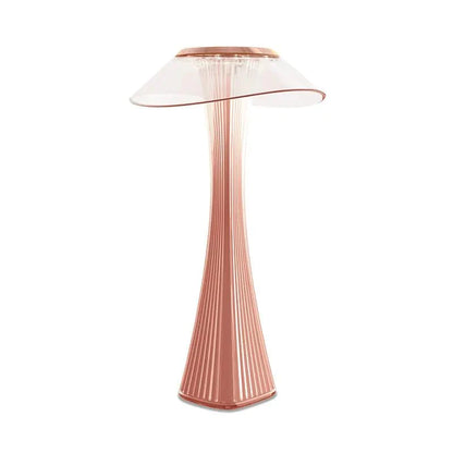 Hstrends Skyline Rechargeable Table Lamp with modern design, white finish, and adjustable brightness on a wooden desk.