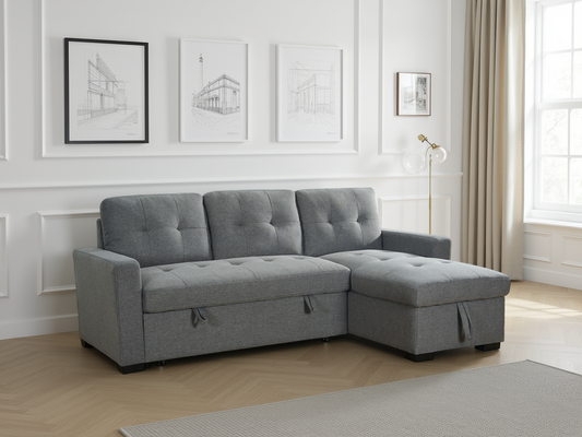 Alder Grey Universal Corner Sofabed by Furniture Discount, featuring a stylish grey corner sofa with convertible bed and space-saving design.