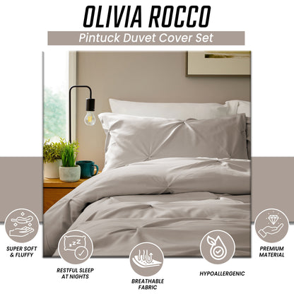 OLIVIA ROCCO pintuck natural microfiber duvet cover set with pillowcases, soft, breathable, easy-care bedding for a cozy bedroom look.