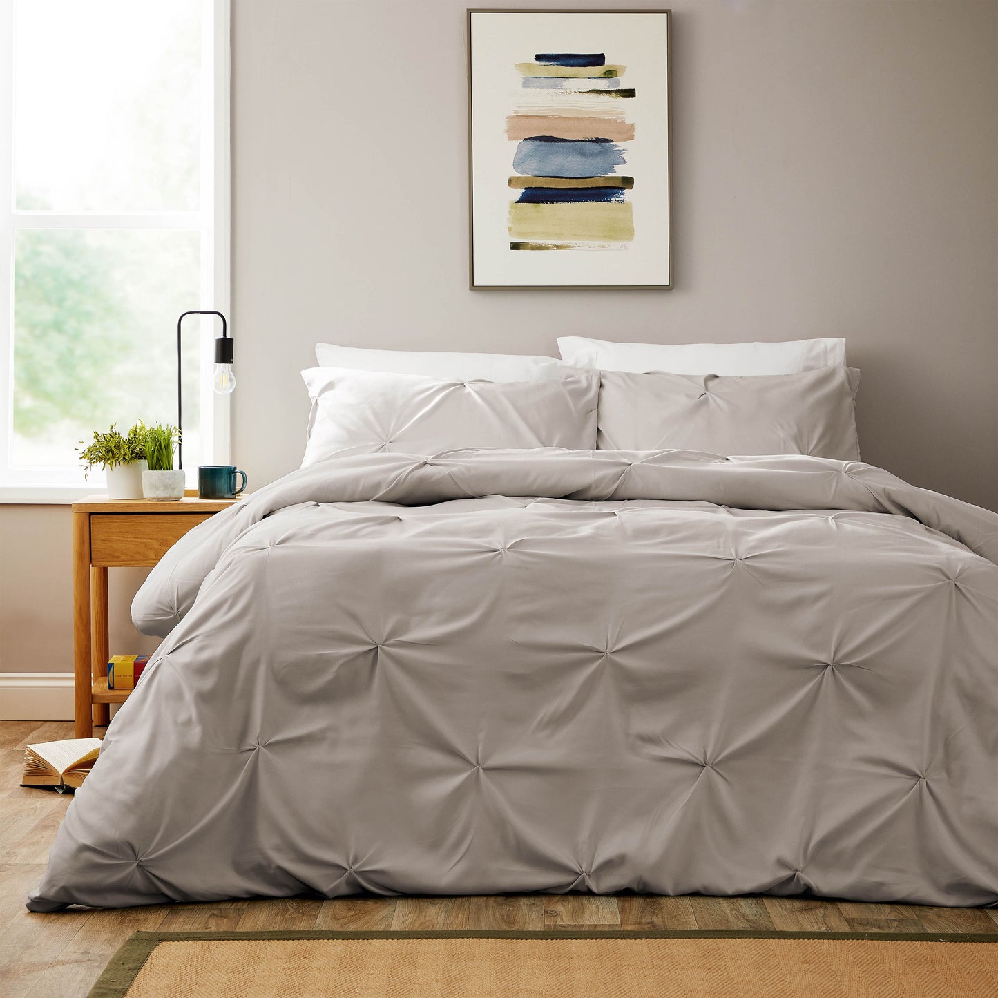 OLIVIA ROCCO Pintuck Natural Microfibre Duvet Cover Set with pillowcases, soft, breathable, easy-care bedding for a cozy bedroom.