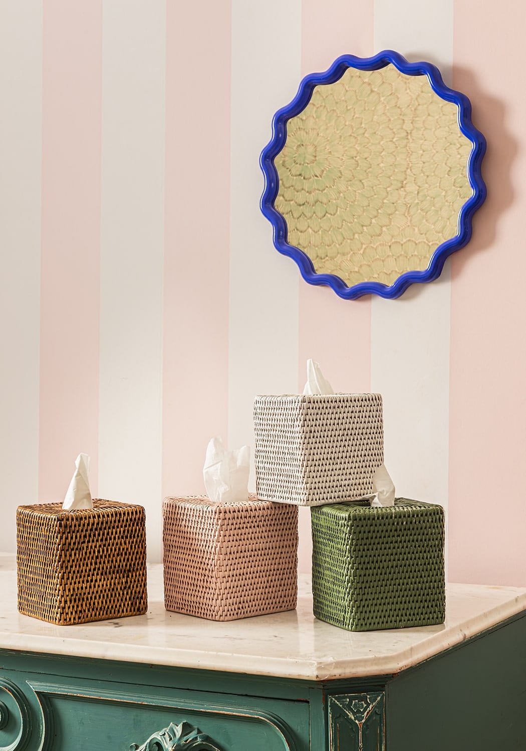 White rattan tissue box cover by Casa Josephine Jenno, decorative and functional home accessory for tissue storage.