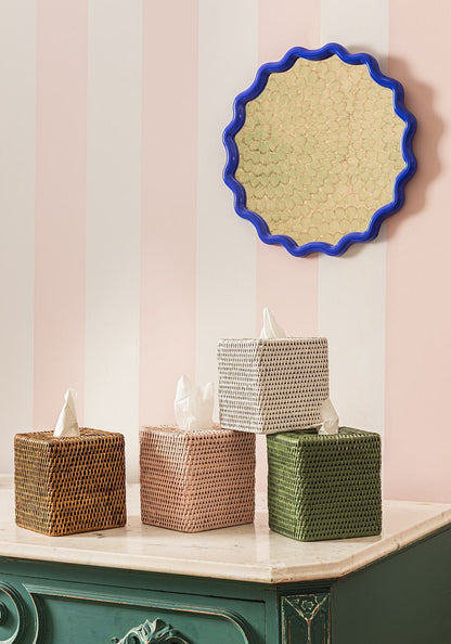 White rattan tissue box cover by Casa Josephine Jenno, decorative and functional home accessory for tissue storage.