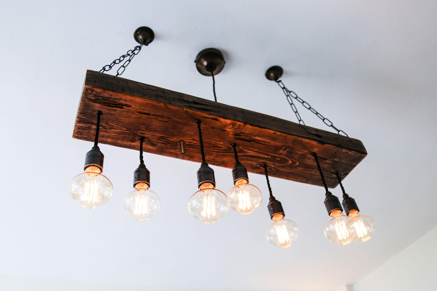 Reclaimed Wood Beam Chandelier | Handmade Rustic Cluster Pendant Light