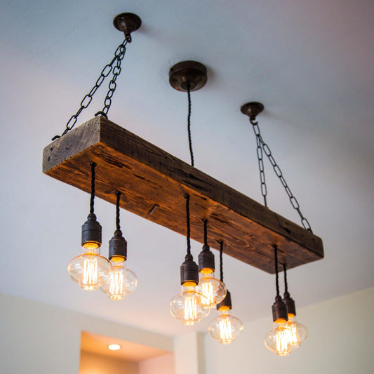 Reclaimed Wood Beam Chandelier | Handmade Rustic Cluster Pendant Light