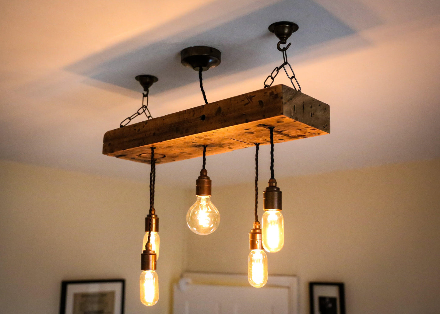 Reclaimed Wood Beam Chandelier | Handmade Rustic Cluster Pendant Light