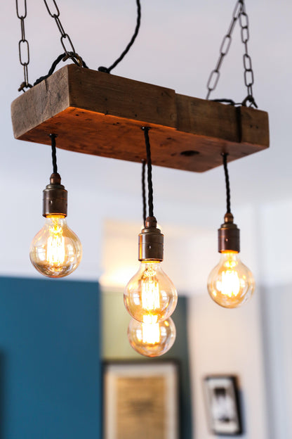 Reclaimed Wood Beam Chandelier | Handmade Rustic Cluster Pendant Light