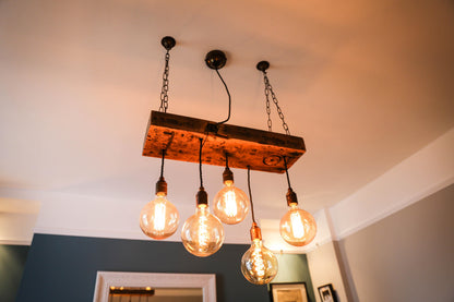 Reclaimed Wood Beam Chandelier | Handmade Rustic Cluster Pendant Light