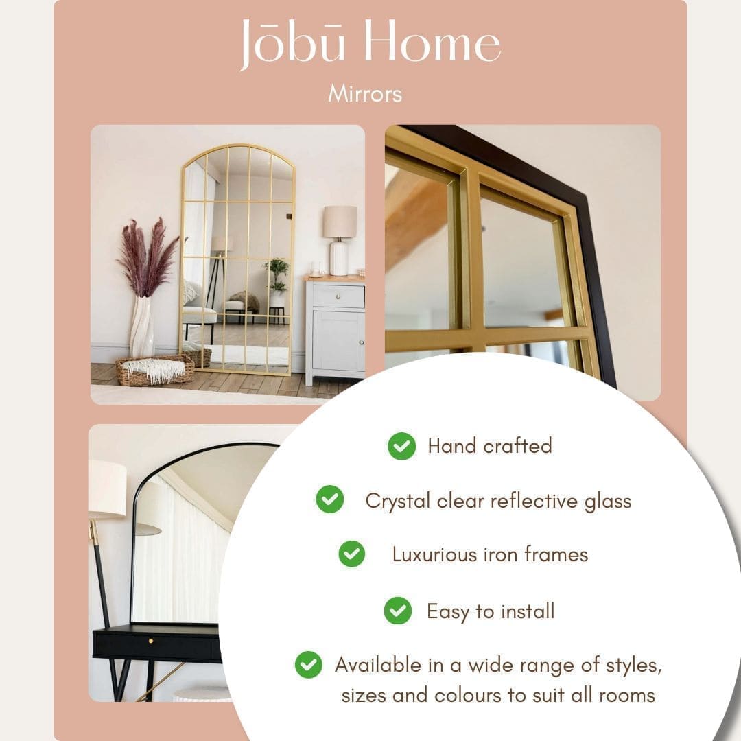 Jōbū Home Rei round black metal circle mirror, 70cm diameter, modern wall decor with sleek black metal frame.
