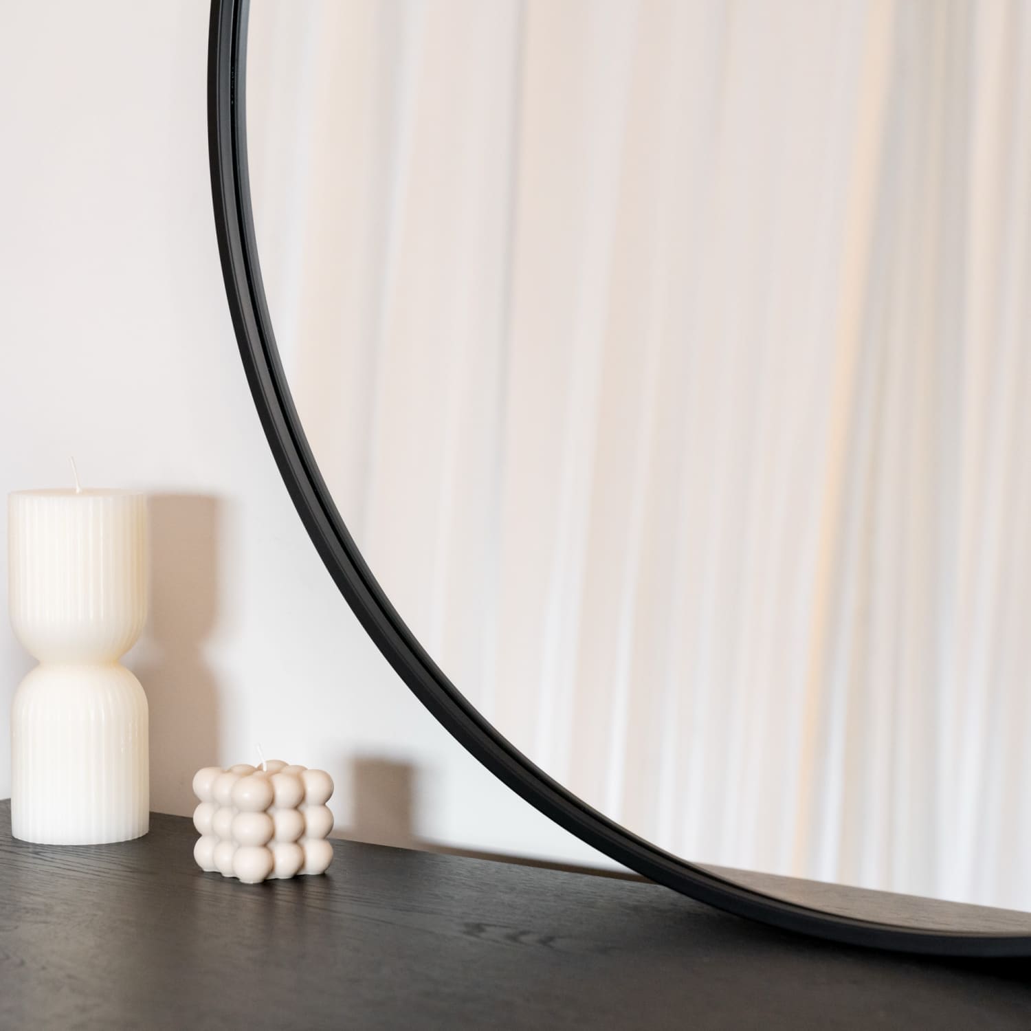 Jōbū Home Rei round black metal circle mirror, 70cm x 70cm, with a sleek modern design and black metal frame.