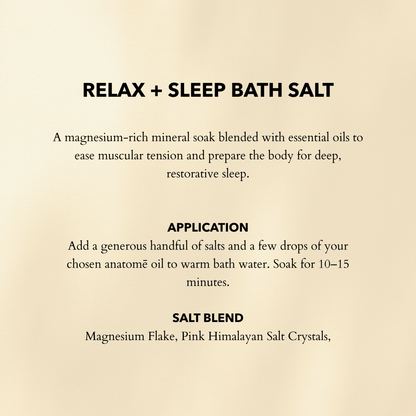 Anatomē Relax + Sleep Chamomile Bath Salts in a jar with chamomile flowers, ideal for soothing body care and relaxation.