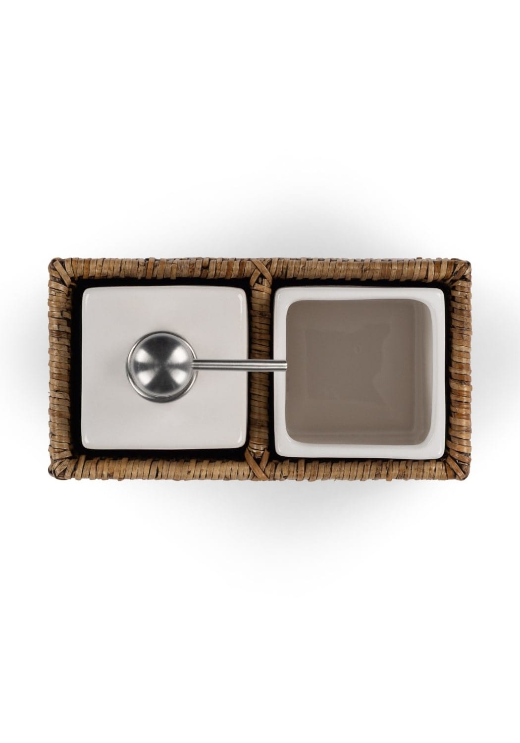 Wicker rattan bathroom accessories basket by Casa by Josephine Jenno, designed for organizing wash essentials in a stylish way.
