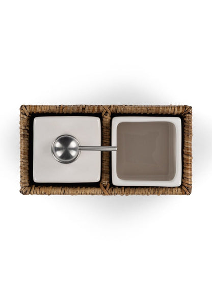 Wicker rattan bathroom accessories basket by Casa by Josephine Jenno, designed for organizing wash essentials in a stylish way.