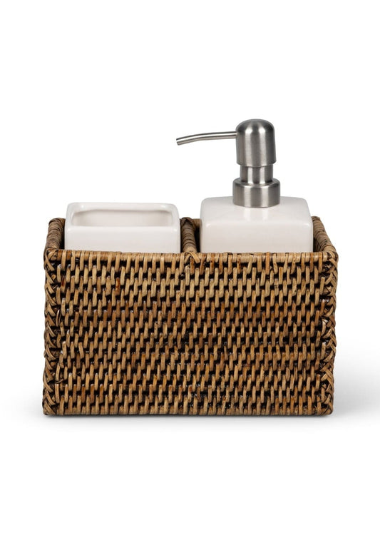 Wicker rattan bathroom wash basin holder by Casa by Josephine Jenno, featuring a stylish wicker design for bathroom accessories.