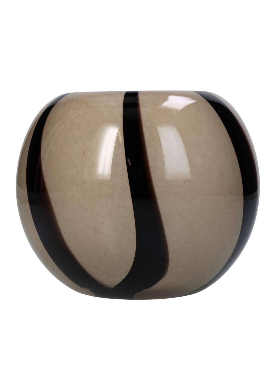 Rounded striped two-toned brown vase by Casa by Josephine Jenno, featuring a smooth, curved design with horizontal stripe details.