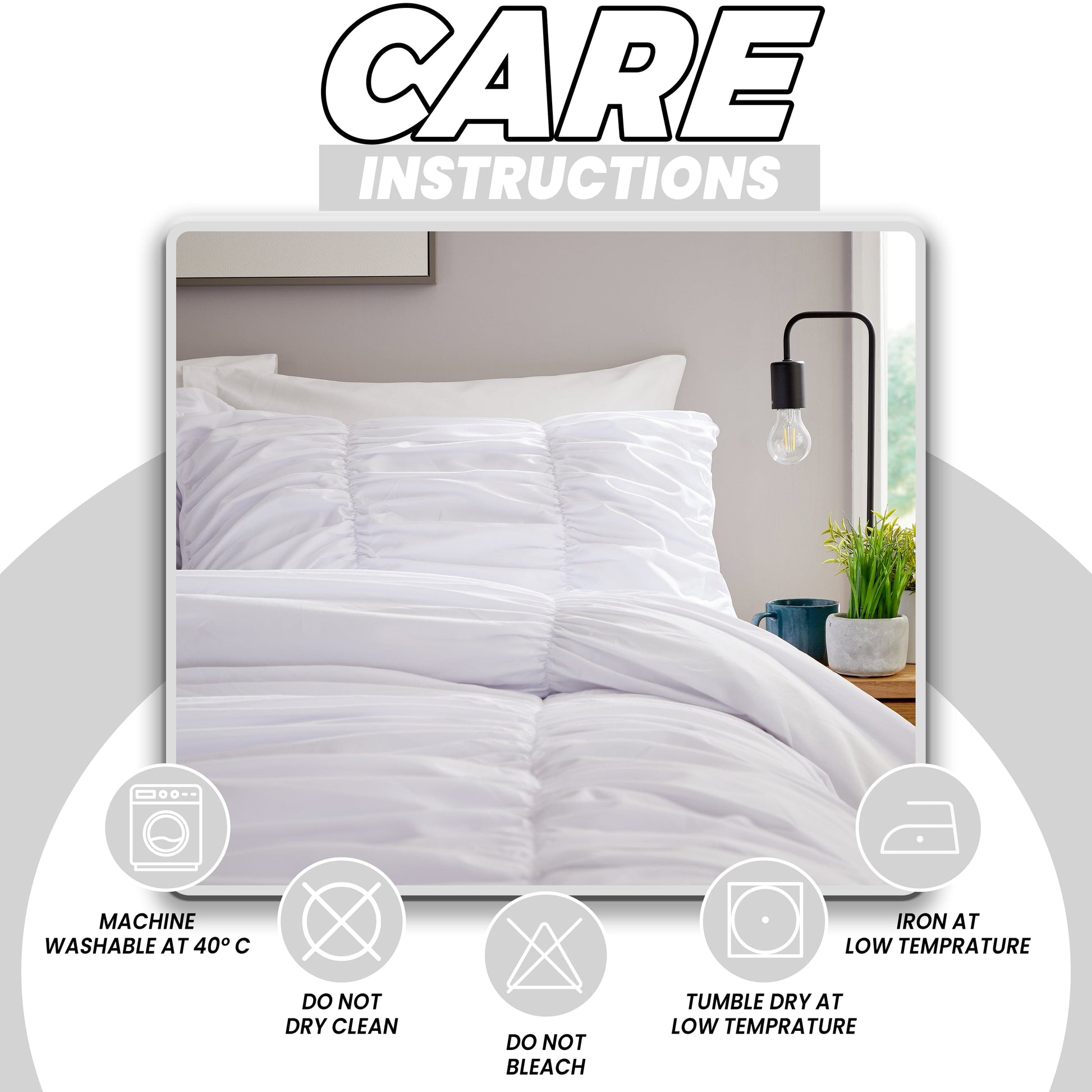 OLIVIA ROCCO white ruched microfibre duvet cover set with matching pillowcases, soft, easy-care bedding for modern bedrooms.