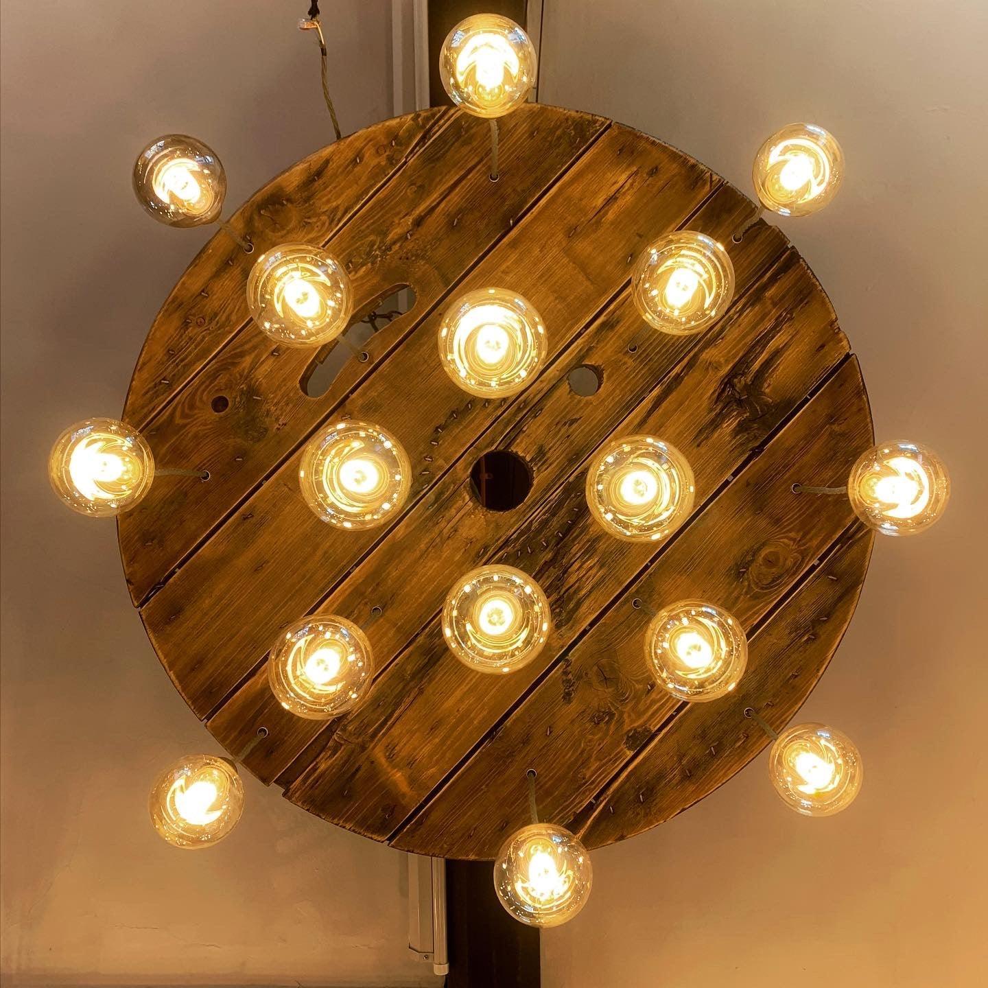 Rustic Cable Reel Cluster Chandelier | High Ceiling Stairwell Pendant Light