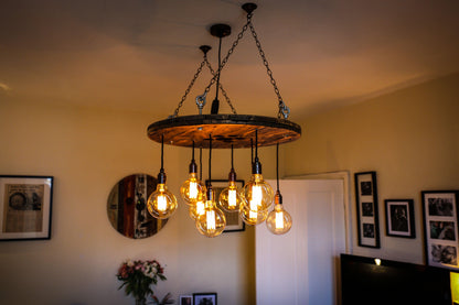 Rustic Cable Reel Cluster Chandelier | High Ceiling Stairwell Pendant Light