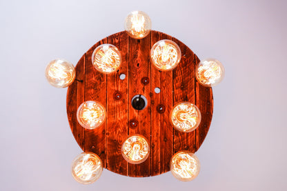 Rustic Cable Reel Cluster Chandelier | High Ceiling Stairwell Pendant Light
