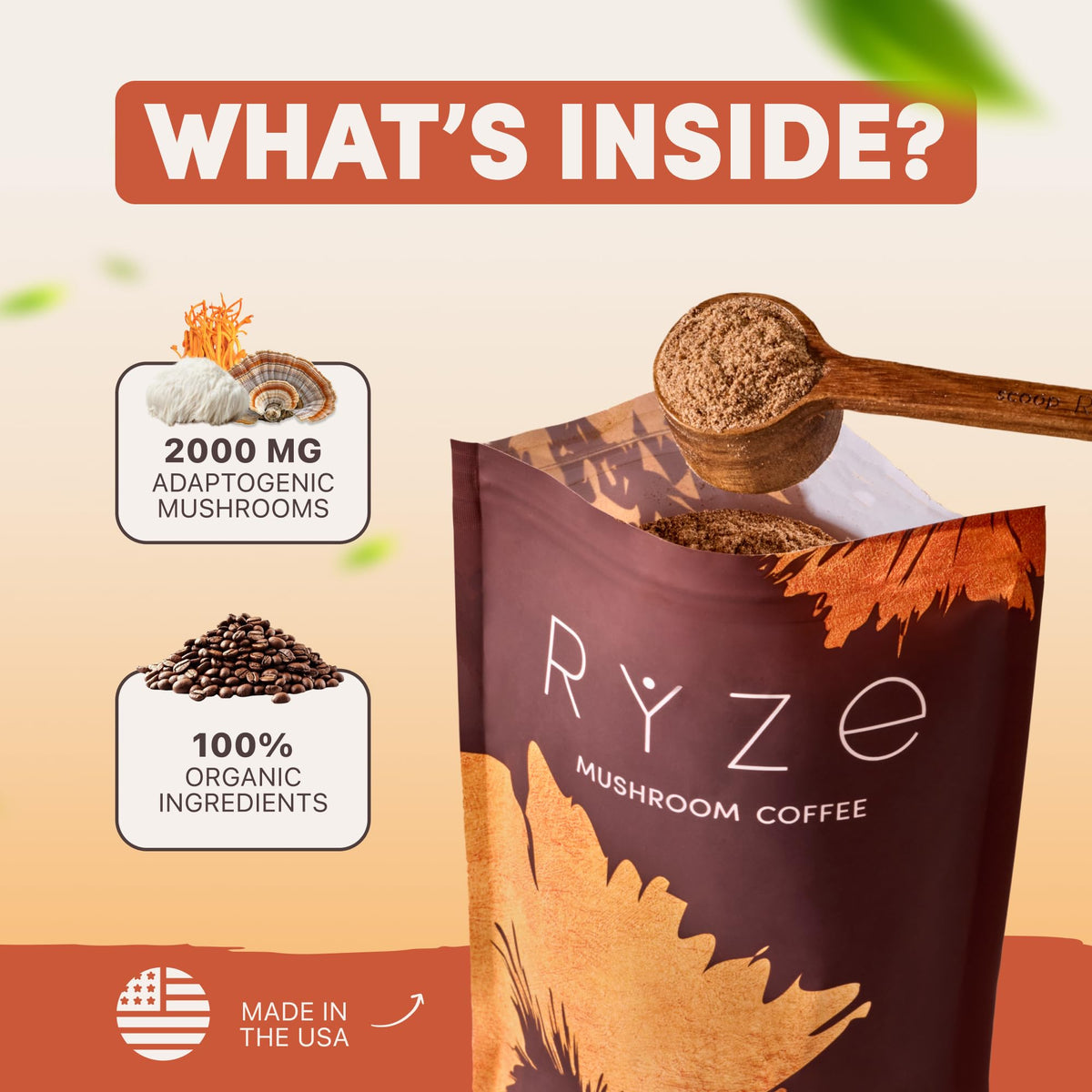 RYZE Superfoods Mushroom Coffee | 6 Mushroom Blend with MCT Oil