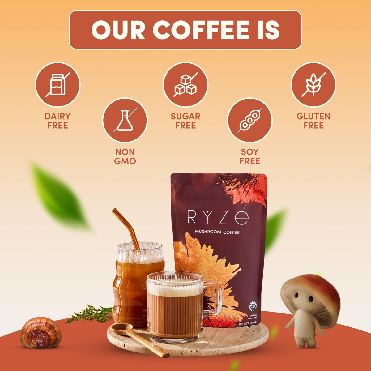 RYZE Superfoods Mushroom Coffee | 6 Mushroom Blend with MCT Oil