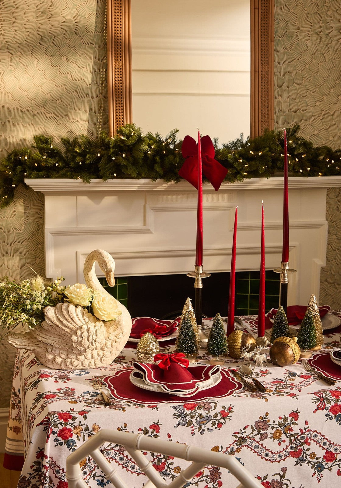 Distressed white and gold Swan Lake vase, seasonal decor by Casa by Josephine Jenno, featuring elegant, ornate design.