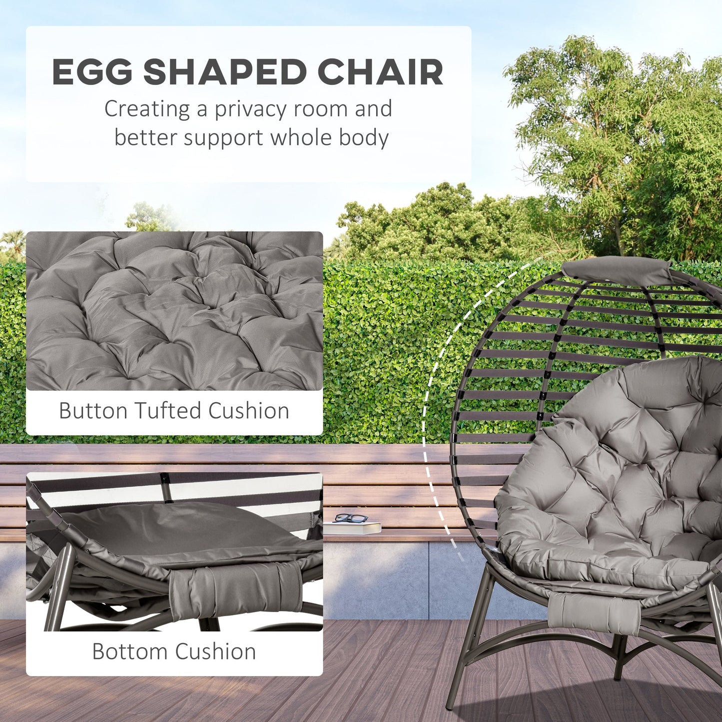 Brown Outsunny egg chair swing with cushion and side pocket by Wise Galleria, featuring a cozy, rounded design and supportive seating.