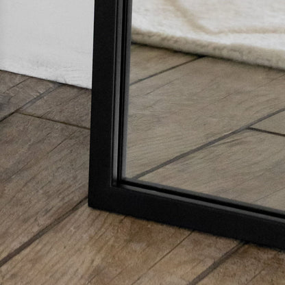 Full-length black metal rectangle mirror by Jōbū Home, 160cm x 60cm, reflecting a modern, sleek design for home decor.