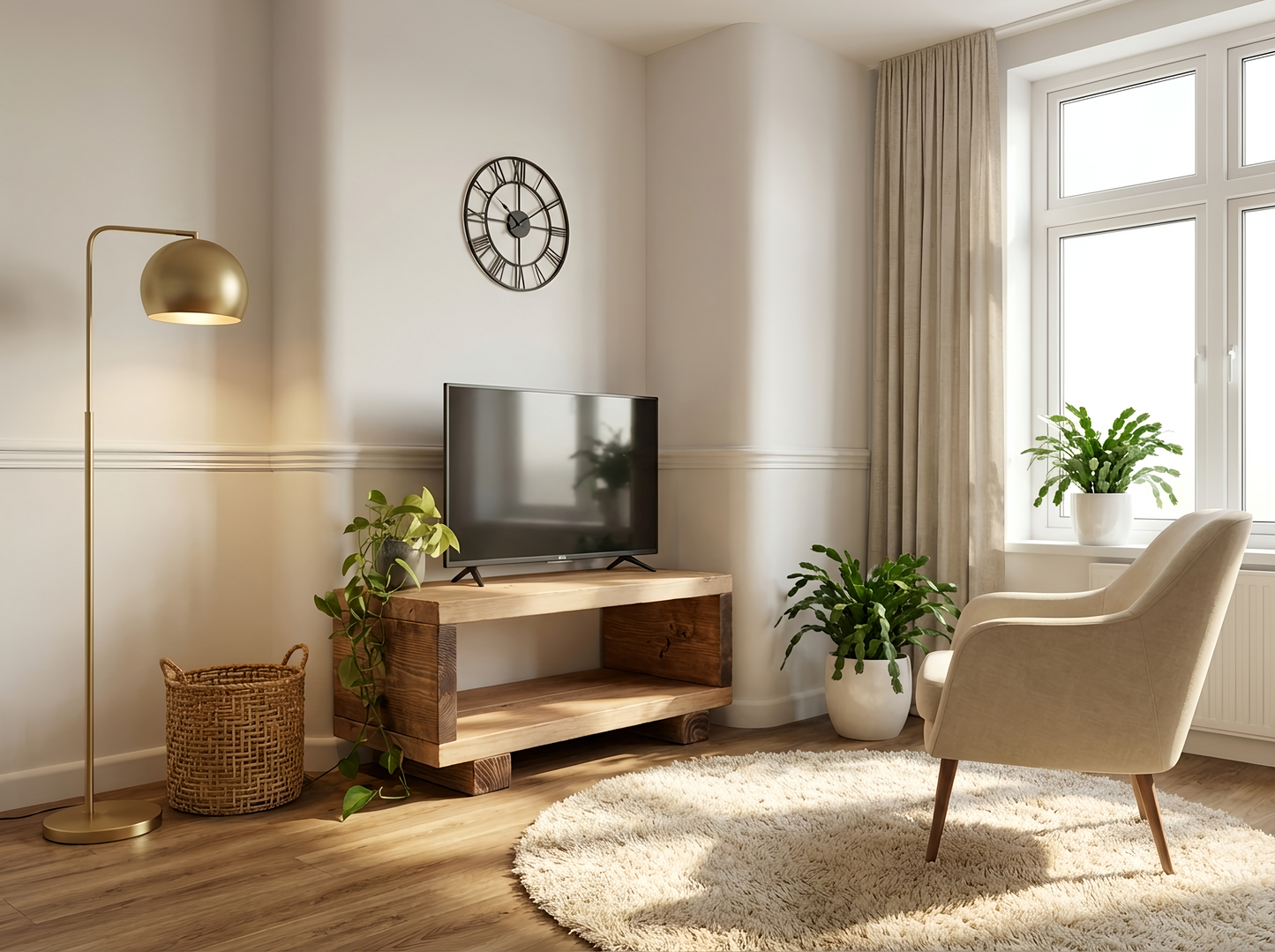 Solid wood TORIE TV unit by Tribe Joinery featuring a minimalist rustic design with clean lines and natural wood finish.