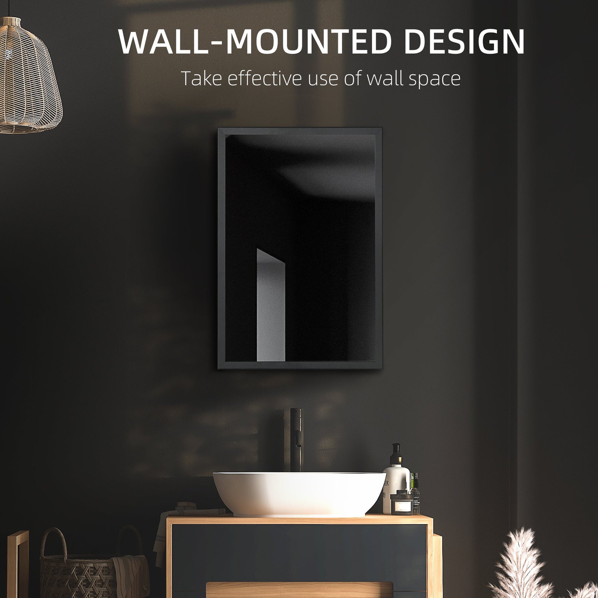 Black wall-mounted bathroom mirror cabinet with storage shelves, 40x12x60 cm, from Wise Galleria, featuring a sleek mirror and functional storage.