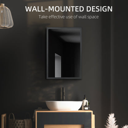 Black wall-mounted bathroom mirror cabinet with storage shelves, 40x12x60 cm, from Wise Galleria, featuring a sleek mirror and functional storage.