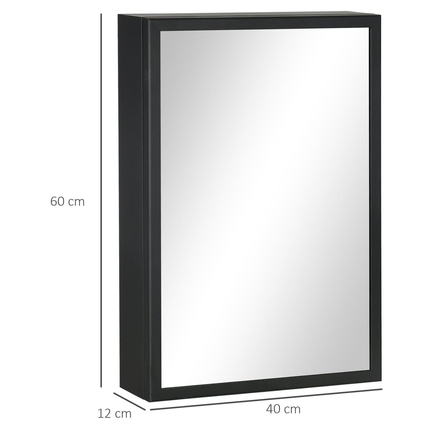 Wall-mounted black Kleankin bathroom mirror cabinet with storage shelves, 40x12x60 cm, by Wise Galleria.