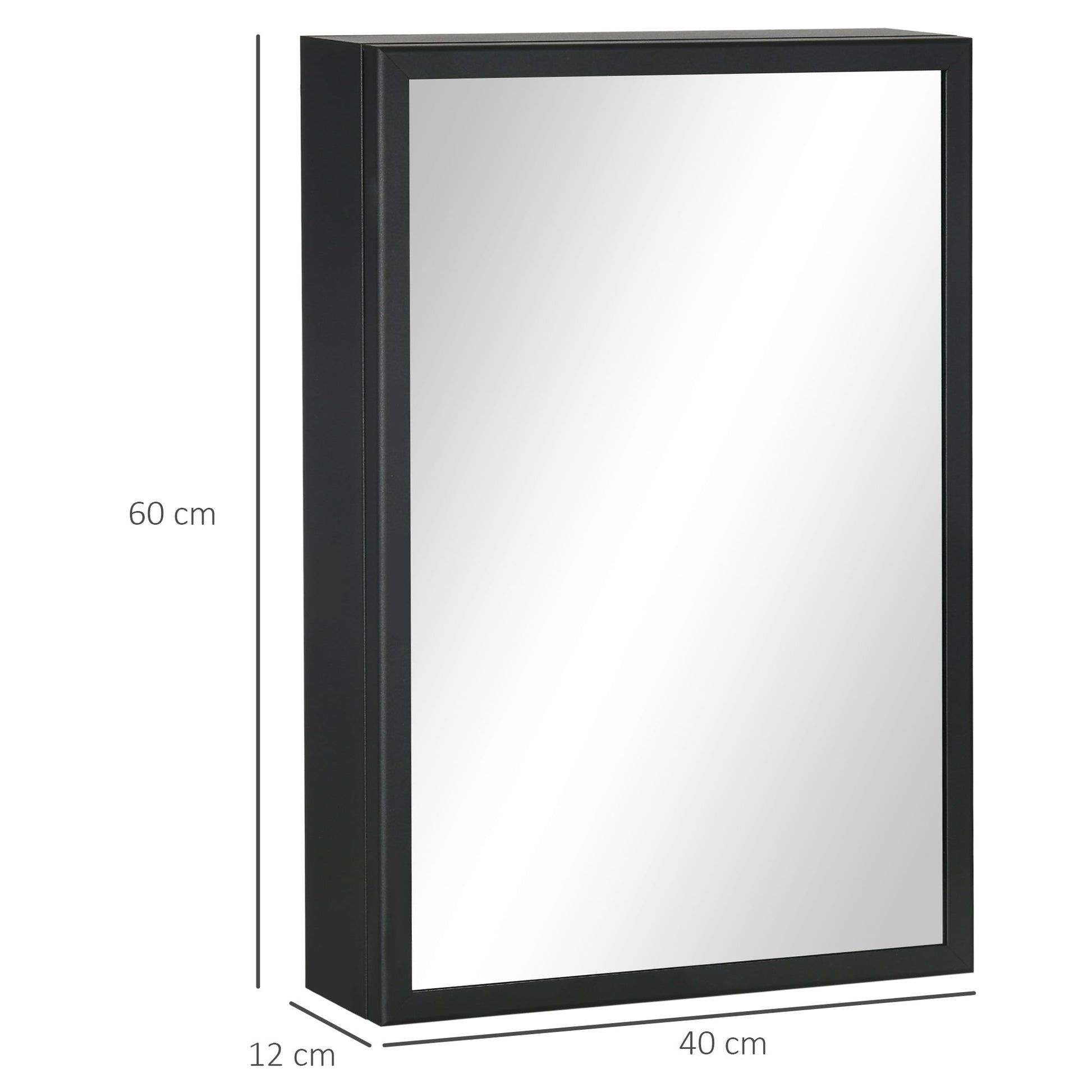 Wall-mounted black Kleankin bathroom mirror cabinet with storage shelves, 40x12x60 cm, by Wise Galleria.