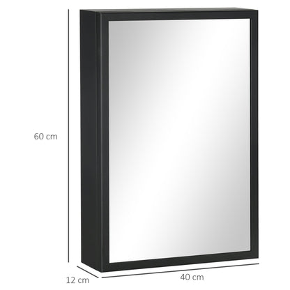 Wall-mounted black Kleankin bathroom mirror cabinet with storage shelves, 40x12x60 cm, by Wise Galleria.