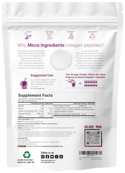 Micro Ingredients Multi Collagen Peptides Powder 2lb | Types I, II, III, V & X