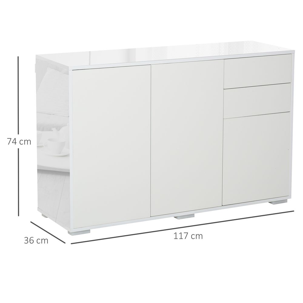 HOMCOM High Gloss Frame Sideboard | White 2 Drawer Storage Cabinet