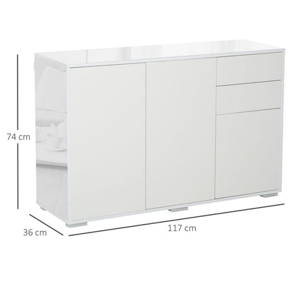 HOMCOM High Gloss Frame Sideboard | White 2 Drawer Storage Cabinet