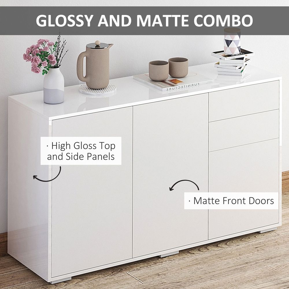 HOMCOM High Gloss Frame Sideboard | White 2 Drawer Storage Cabinet