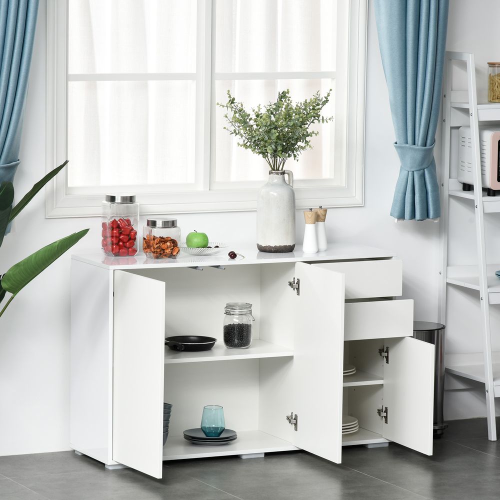 HOMCOM High Gloss Frame Sideboard | White 2 Drawer Storage Cabinet
