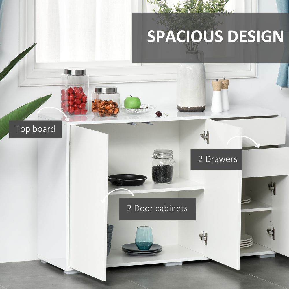 HOMCOM High Gloss Frame Sideboard | White 2 Drawer Storage Cabinet