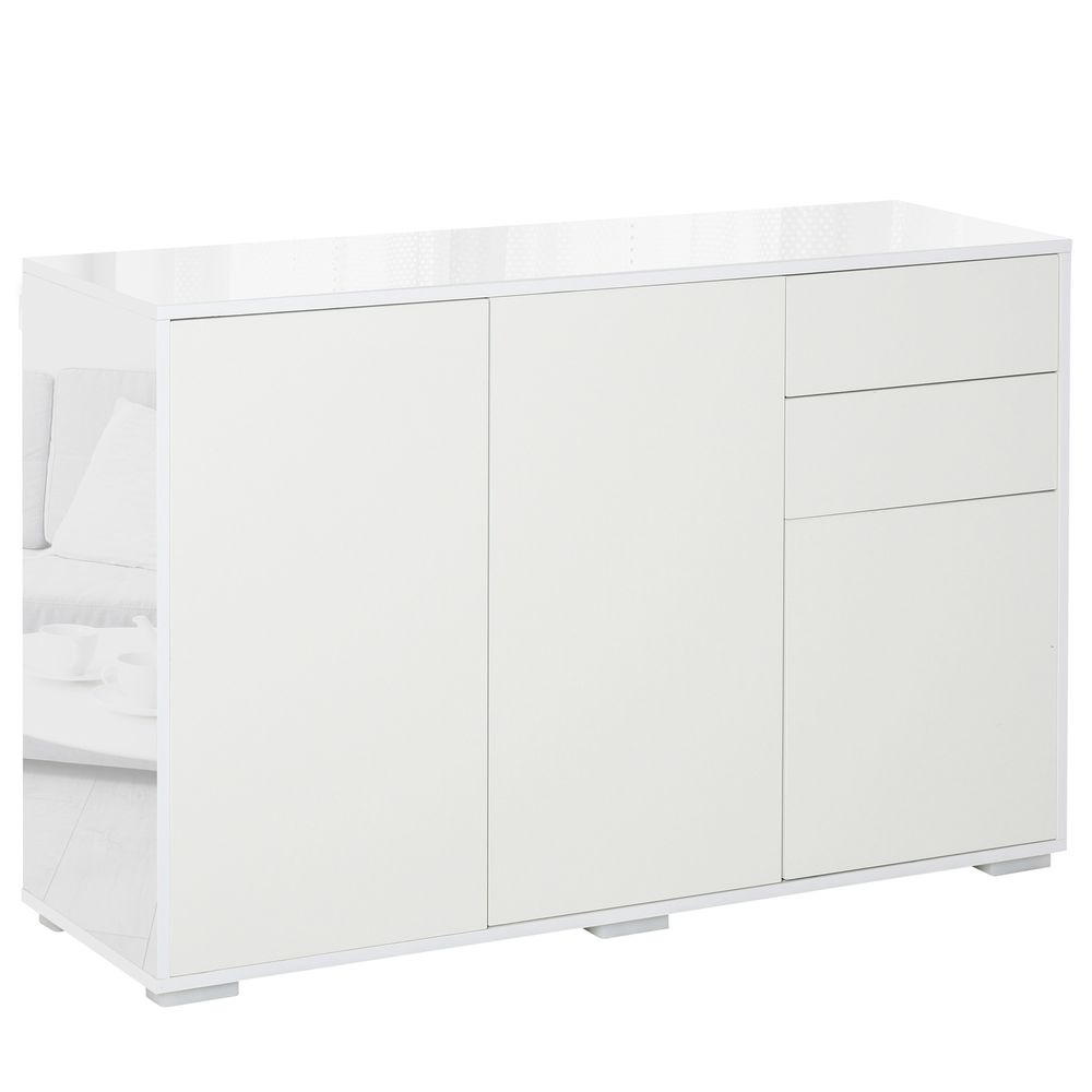 HOMCOM High Gloss Frame Sideboard | White 2 Drawer Storage Cabinet
